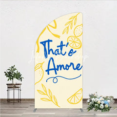 Lofaris Whimsical Yellow and Blue Lemons That’s Amore Half Moon Arch Backdrop Italian Theme Party Decor for Celebration.