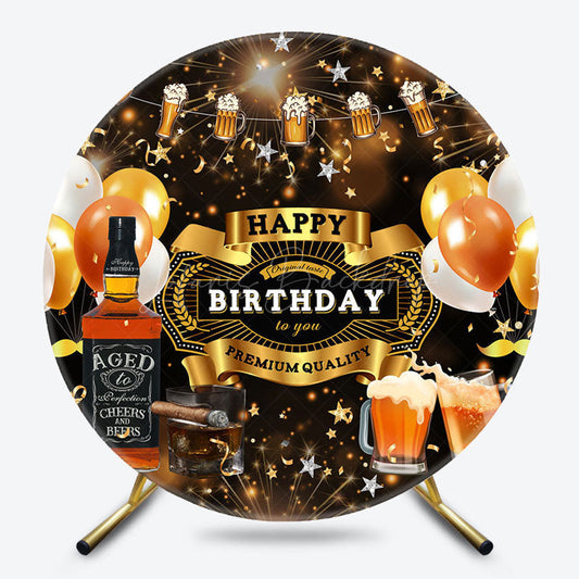 Lofaris Whisky Balloons Ribbons Round Happy Birthday Backdrop