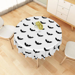 Lofaris White and Black Bat Pattern Halloween Round Tablecloth for Modern Spooky Gothic Party Decor