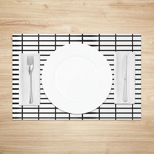 Lofaris White and Black Lines Plaid Pattern Set of 4 Placemats Modern Geometric for Farmhouse Kitchen Decor