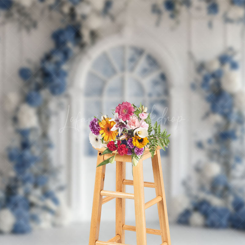 Lofaris White And Blue Elegant Floral Sweet Wedding Backdrop