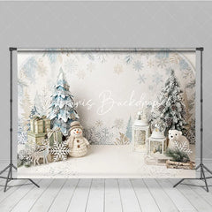 Lofaris White and Blue Winter Wonderland Christmas Photography Backdrop with Snowflakes Snowman Festive Decor