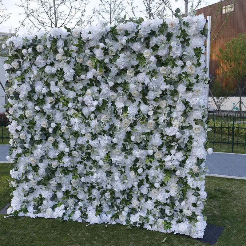 Lofaris White and Cream Roses Hydrangea Artificial Flower Wall Lush Greenery Wedding Party Event Backdrop Decor