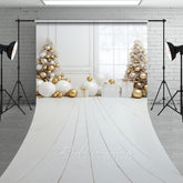 Lofaris White and Gold Christmas Room Sweep Backdrop All Elegant Trees Modern Holiday Photo Studio Floor Drop