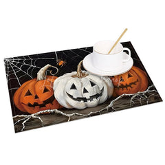 Lofaris White and Orange Cobweb Jack-O’-Lantern Set of 4 Placemats for Halloween Party Decorations