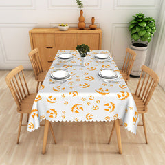 Lofaris White and Orange Jack O’ Lantern Halloween Rectangle Tablecloth for Fall Harvest Spooky Party Decor