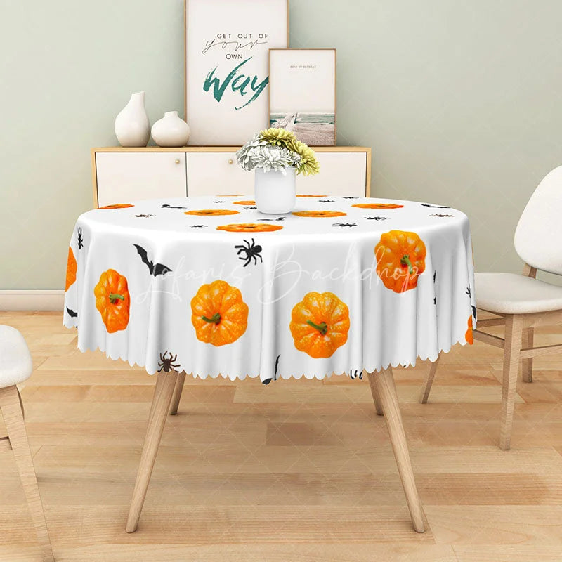 Lofaris White and Orange Jack-O’-Lantern Halloween Round Tablecloth for Spooky Fun Holiday Party Decor