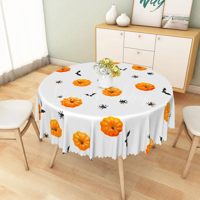 Lofaris White and Orange Jack-O’-Lantern Halloween Round Tablecloth for Spooky Fun Holiday Party Decor