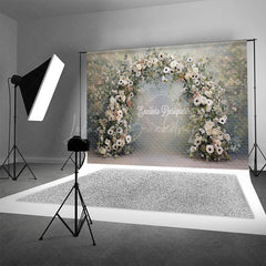 Lofaris White Anemone and Eucalyptus Floral Arch Photography Backdrop Elegant Garden Wedding Photo Background