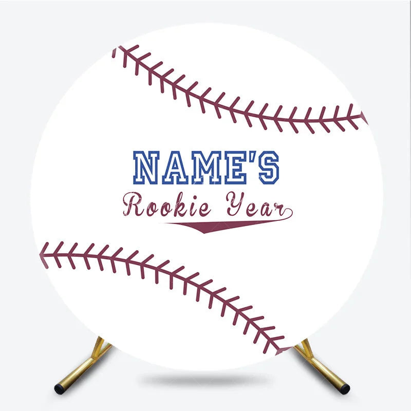 Lofaris White Baseball Rookie Year Round Backdrop with Red Stitching Sports Theme Baby Shower or Birthday Party Decor