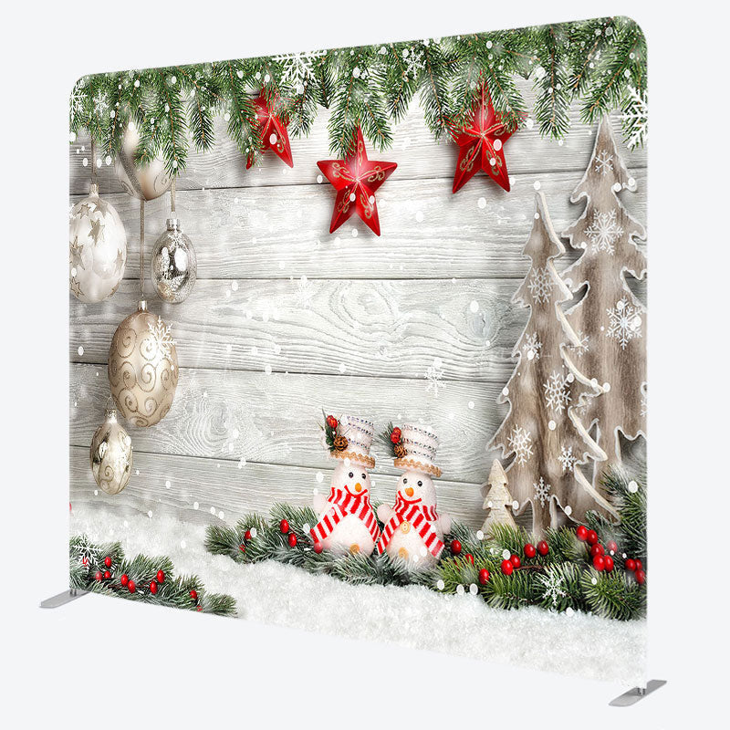 Lofaris White Bauble Wood Pine Leaves Tension Fabric Backdrop