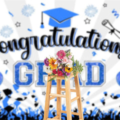Lofaris White Beam Blue Sparkle Balloon Congrats Grad Backdrop