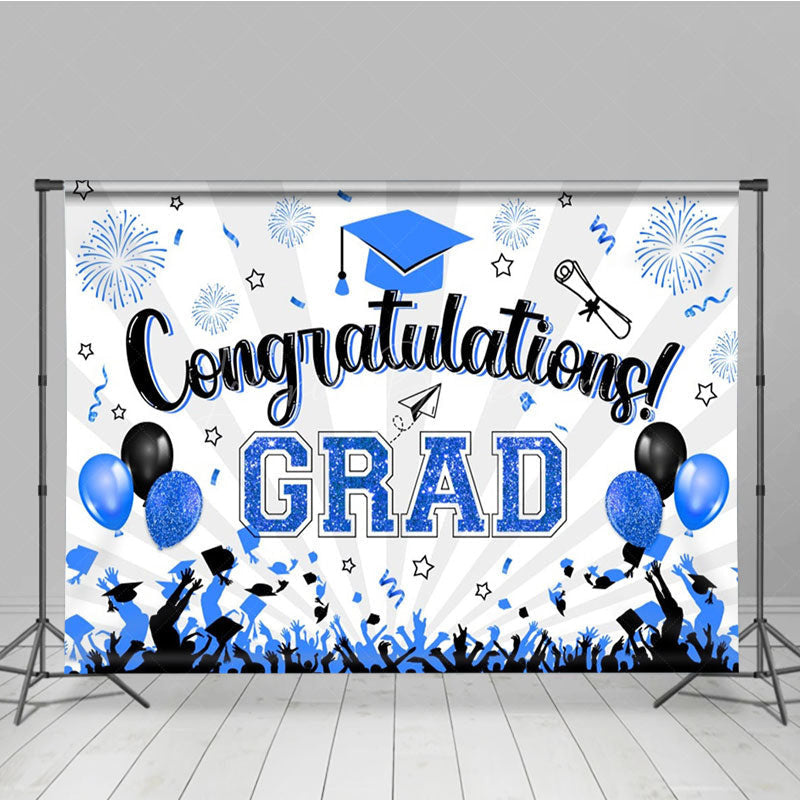 Lofaris White Beam Blue Sparkle Balloon Congrats Grad Backdrop
