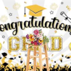Lofaris White Beam Gold Sparkle Balloon Congrats Grad Backdrop