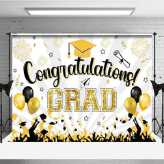 Lofaris White Beam Gold Sparkle Balloon Congrats Grad Backdrop