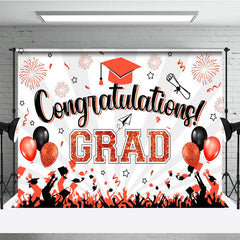 Lofaris White Beam Red Sparkle Balloon Congrats Grad Backdrop