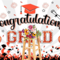 Lofaris White Beam Red Sparkle Balloon Congrats Grad Backdrop