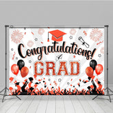 Lofaris White Beam Red Sparkle Balloon Congrats Grad Backdrop