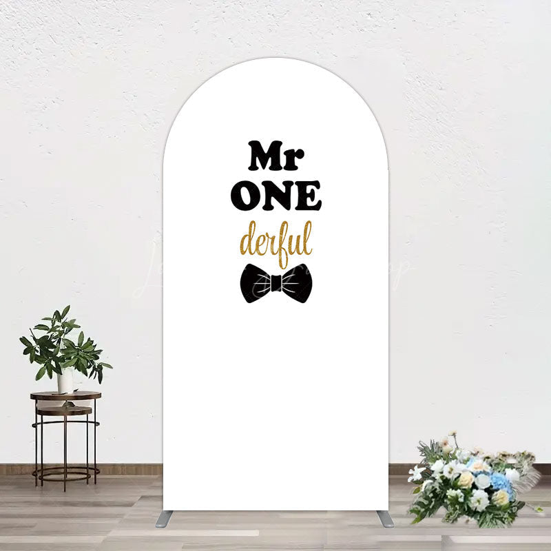 Lofaris White Black Bow Mr Onederful Birthday Arch Backdrop