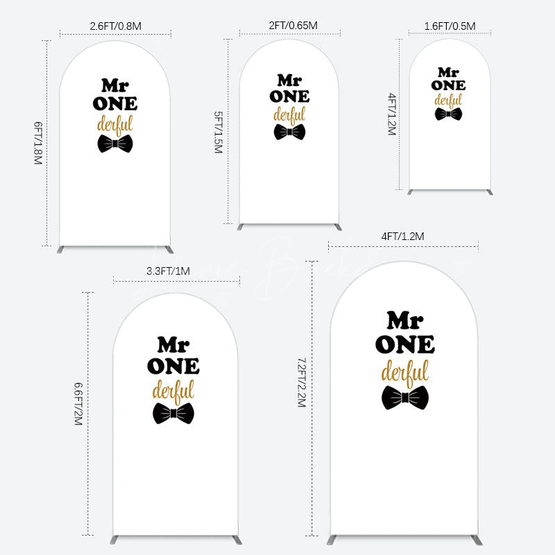 Lofaris White Black Bow Mr Onederful Birthday Arch Backdrop