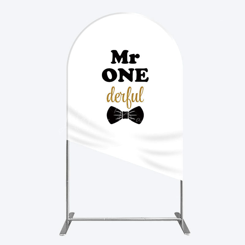 Lofaris White Black Bow Mr Onederful Birthday Arch Backdrop