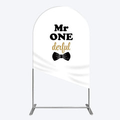 Lofaris White Black Bow Mr Onederful Birthday Arch Backdrop
