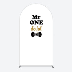Lofaris White Black Bow Mr Onederful Birthday Arch Backdrop