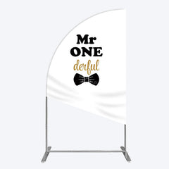Lofaris White Black Bow Mr Onederful Birthday Half Moon Arch Backdrop