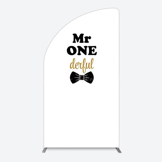Lofaris White Black Bow Mr Onederful Birthday Half Moon Arch Backdrop