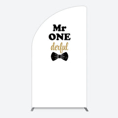 Lofaris White Black Bow Mr Onederful Birthday Half Moon Arch Backdrop