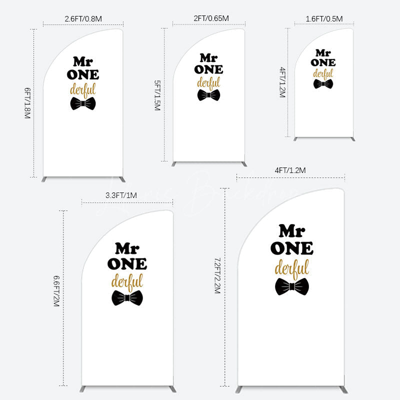 Lofaris White Black Bow Mr Onederful Birthday Half Moon Arch Backdrop