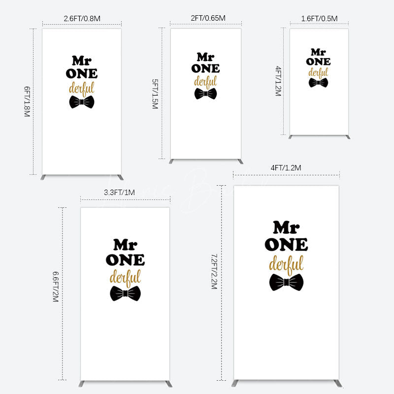 Lofaris White Black Bow Mr Onederful Birthday Rectangle Backdrop
