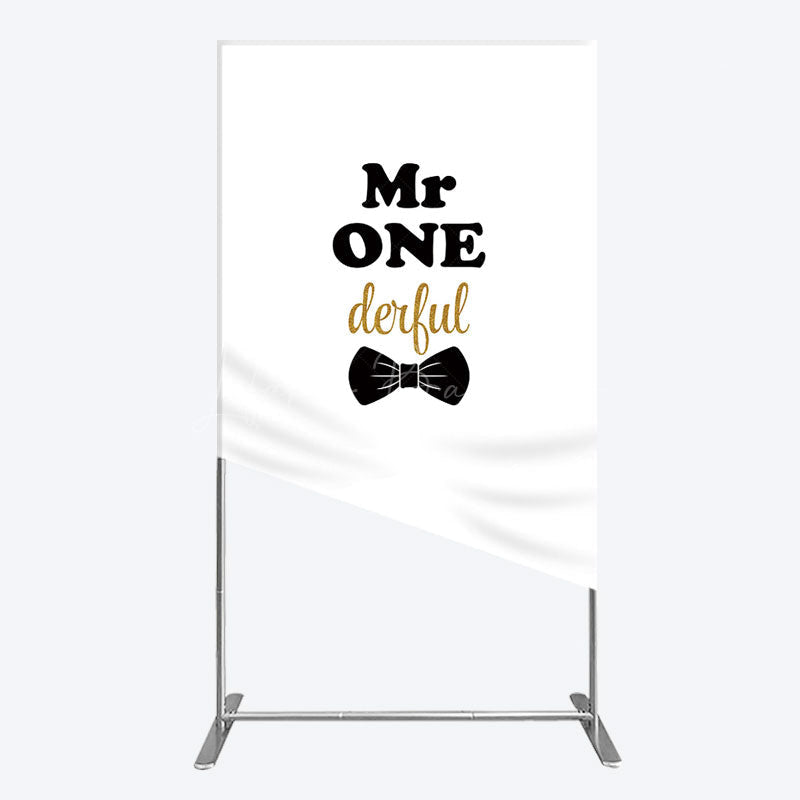 Lofaris White Black Bow Mr Onederful Birthday Rectangle Backdrop