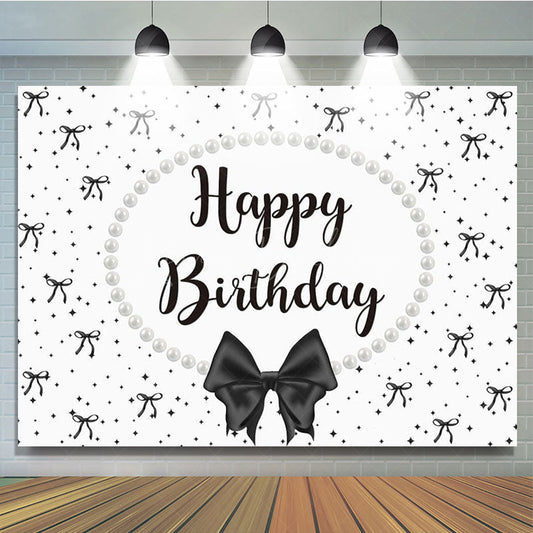 Lofaris White Black Bow Pearl Necklace Happy Birthday Backdrop