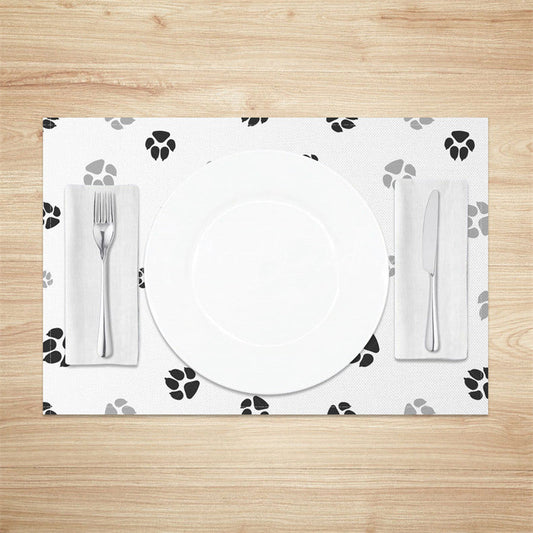 Lofaris White Black Grey Pet Paw Print Set of 4 Placemats