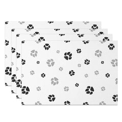 Lofaris White Black Grey Pet Paw Print Set of 4 Placemats