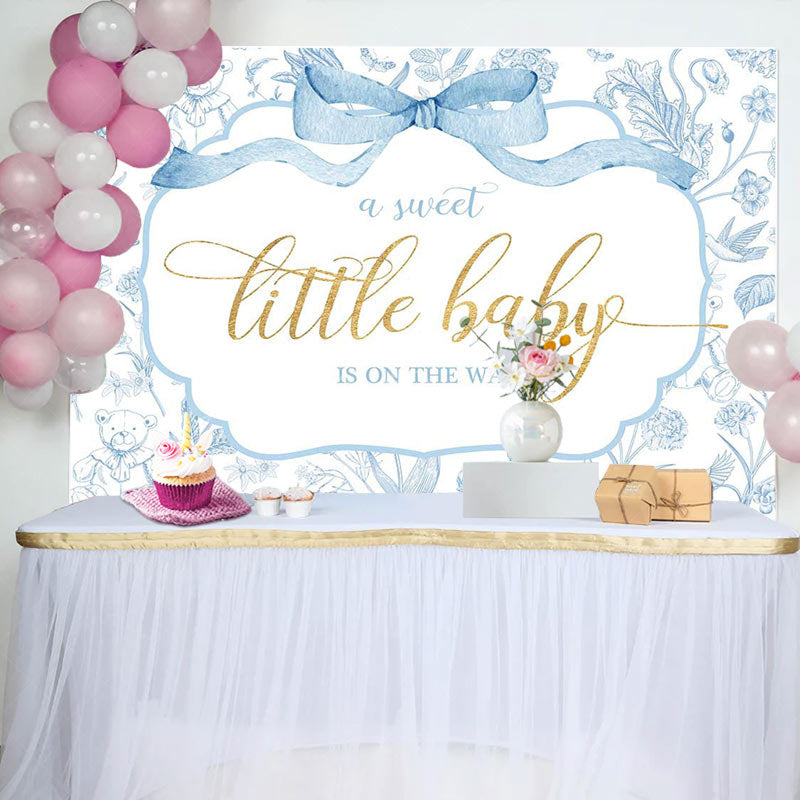 Lofaris White Blue Bear Floral Sweet Little Baby Backdrop