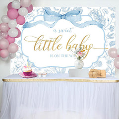 Lofaris White Blue Bear Floral Sweet Little Baby Backdrop