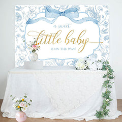 Lofaris White Blue Bear Floral Sweet Little Baby Backdrop