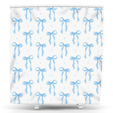 Lofaris White Blue Bow Dots Step And Repeat Shower Curtain