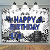 Lofaris White Blue Semi Truck Happy Birthday Backdrop For Boy