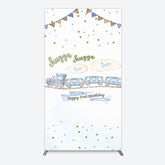Lofaris White Blue Train Happy 2nd Birthday Rectangle Backdrop