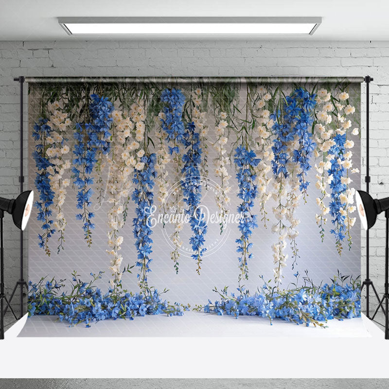 Lofaris White Blue Vine Flower Leaves Photography Backdrop