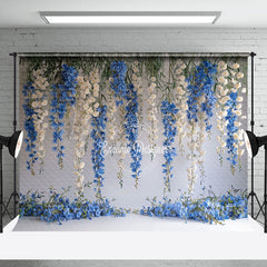 Lofaris White Blue Vine Flower Leaves Photography Backdrop