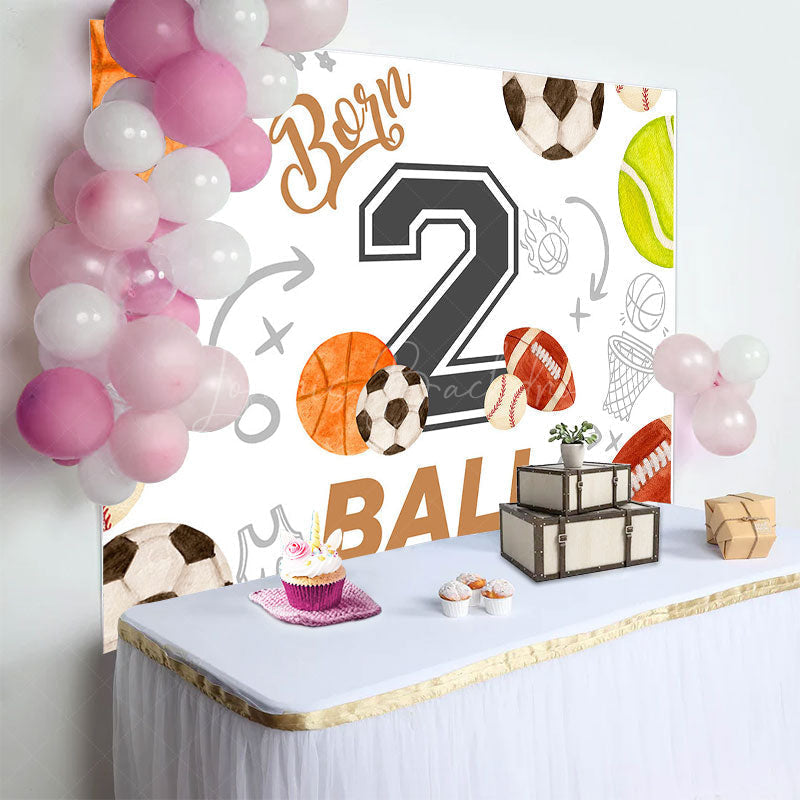 Lofaris White Born 2 Ball Sports Happy Birthday Backdrop