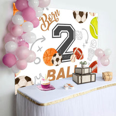 Lofaris White Born 2 Ball Sports Happy Birthday Backdrop