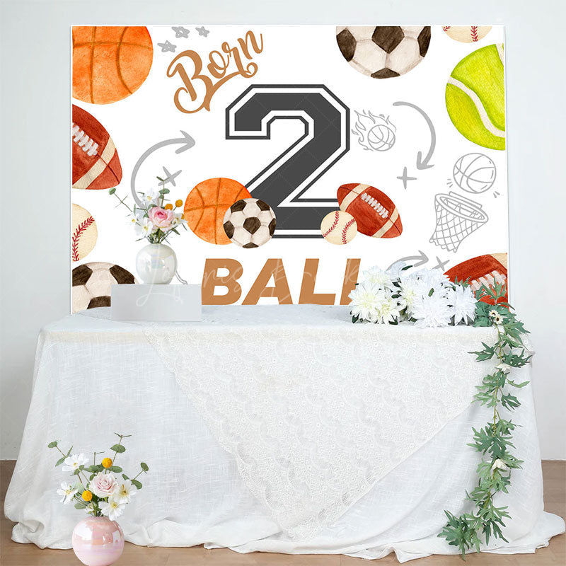 Lofaris White Born 2 Ball Sports Happy Birthday Backdrop
