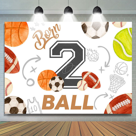 Lofaris White Born 2 Ball Sports Happy Birthday Backdrop