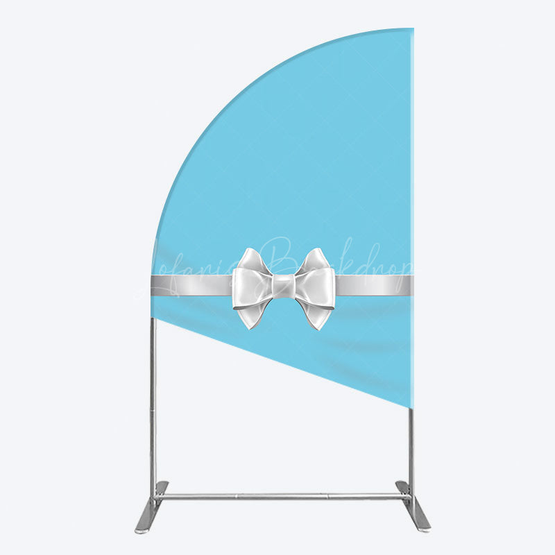 Lofaris White Bow Tiffany Blue Birthday Half Moon Arch Backdrop