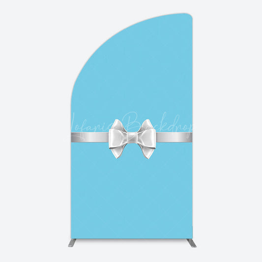 Lofaris White Bow Tiffany Blue Birthday Half Moon Arch Backdrop